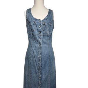 Paris Blues Denim Midi Maxi Size 10/11 Blue VTG 90s Snap Front Jean Rachel Green